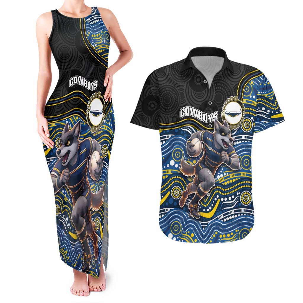 Custom Cowboys Couples Matching Tank Maxi Dress and Hawaiian Shirt Cattle Dog Mascot With Aboriginal Indigenous
