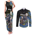 Custom Cowboys Couples Matching Tank Maxi Dress and Long Sleeve Button Shirt Cattle Dog Mascot With Aboriginal Indigenous