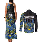 Custom Cowboys Couples Matching Tank Maxi Dress and Long Sleeve Button Shirt Cattle Dog Mascot With Aboriginal Indigenous
