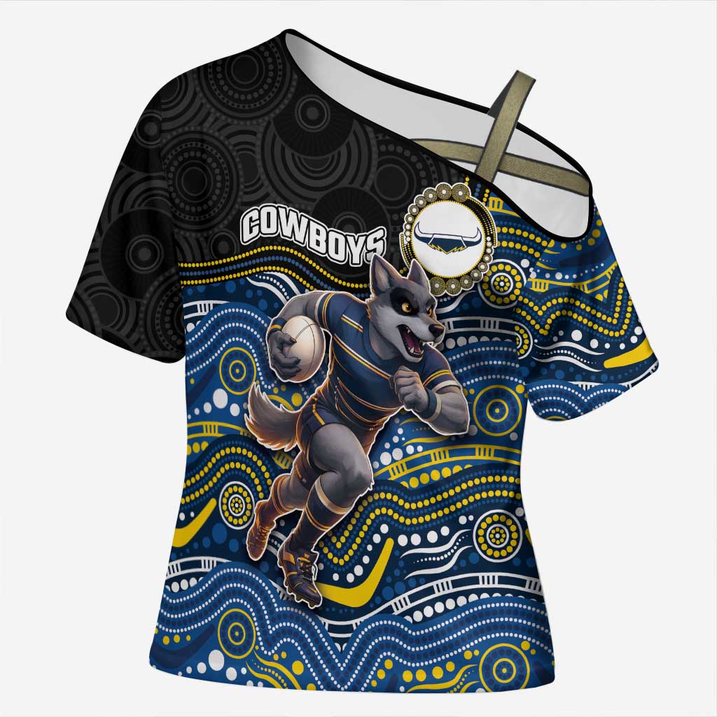 Custom Cowboys Cross Shoulder Shirt Cattle Dog Mascot With Aboriginal Indigenous