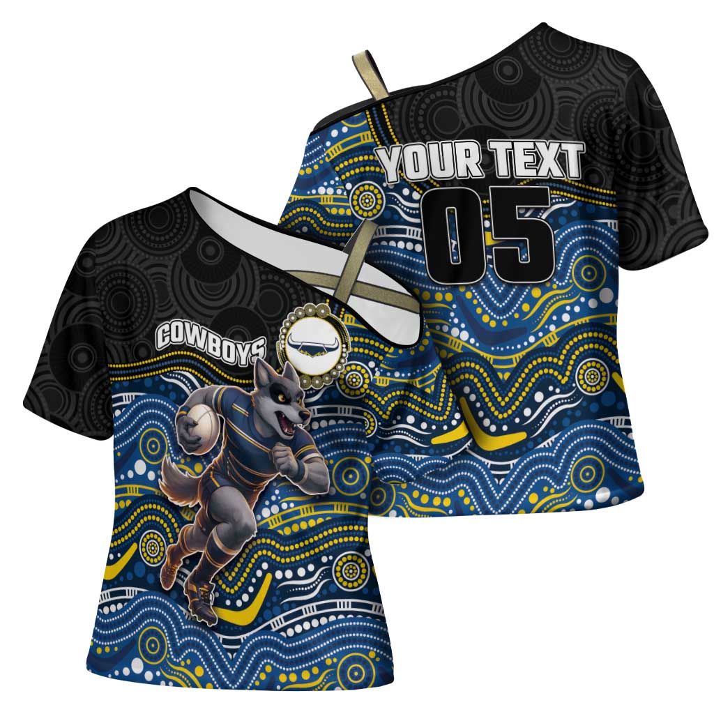 Custom Cowboys Cross Shoulder Shirt Cattle Dog Mascot With Aboriginal Indigenous