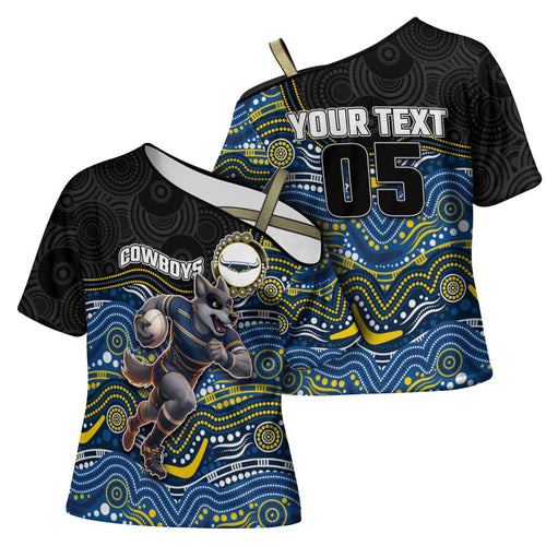 Custom Cowboys Cross Shoulder Shirt Cattle Dog Mascot With Aboriginal Indigenous