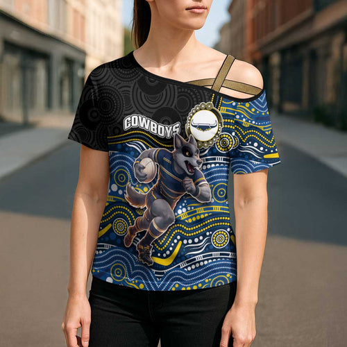 Custom Cowboys Cross Shoulder Shirt Cattle Dog Mascot With Aboriginal Indigenous