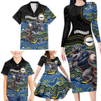 Custom Cowboys Family Matching Long Sleeve Bodycon Dress and Hawaiian Shirt Cattle Dog Mascot With Aboriginal Indigenous