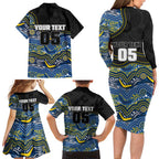 Custom Cowboys Family Matching Long Sleeve Bodycon Dress and Hawaiian Shirt Cattle Dog Mascot With Aboriginal Indigenous