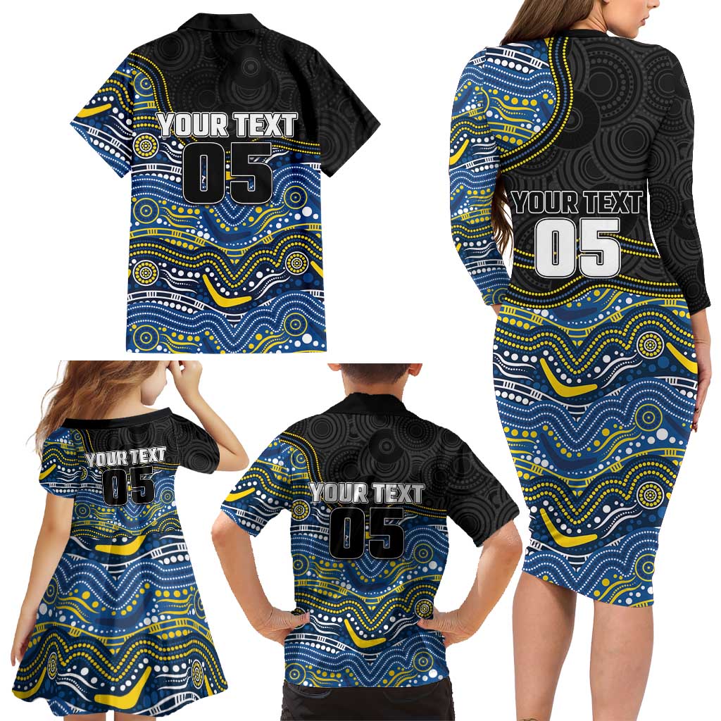 Custom Cowboys Family Matching Long Sleeve Bodycon Dress and Hawaiian Shirt Cattle Dog Mascot With Aboriginal Indigenous