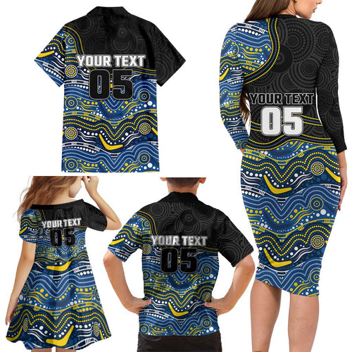 Custom Cowboys Family Matching Long Sleeve Bodycon Dress and Hawaiian Shirt Cattle Dog Mascot With Aboriginal Indigenous
