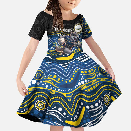 Custom Cowboys Family Matching Mermaid Dress and Hawaiian Shirt Cattle Dog Mascot With Aboriginal Indigenous
