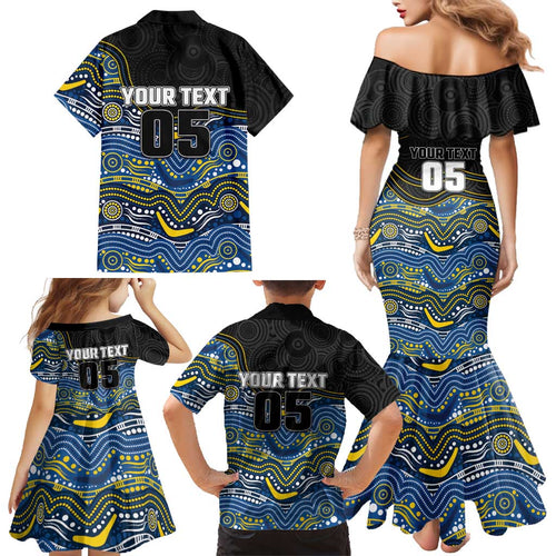 Custom Cowboys Family Matching Mermaid Dress and Hawaiian Shirt Cattle Dog Mascot With Aboriginal Indigenous