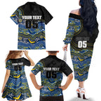 Custom Cowboys Family Matching Off The Shoulder Long Sleeve Dress and Hawaiian Shirt Cattle Dog Mascot With Aboriginal Indigenous