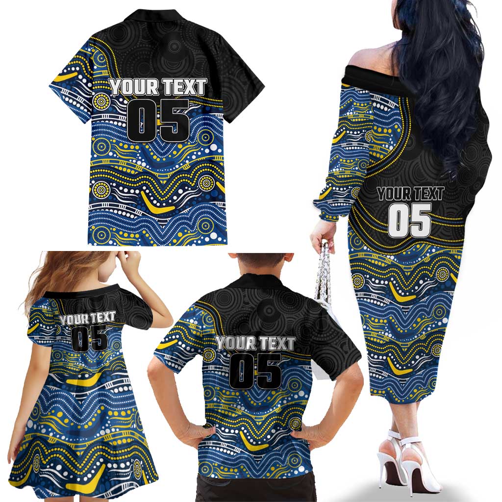 Custom Cowboys Family Matching Off The Shoulder Long Sleeve Dress and Hawaiian Shirt Cattle Dog Mascot With Aboriginal Indigenous