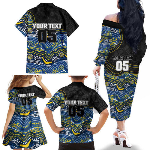 Custom Cowboys Family Matching Off The Shoulder Long Sleeve Dress and Hawaiian Shirt Cattle Dog Mascot With Aboriginal Indigenous