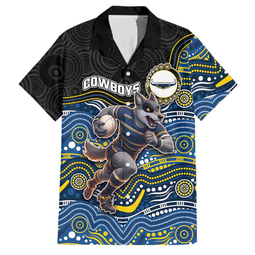 Custom Cowboys Family Matching Off The Shoulder Long Sleeve Dress and Hawaiian Shirt Cattle Dog Mascot With Aboriginal Indigenous