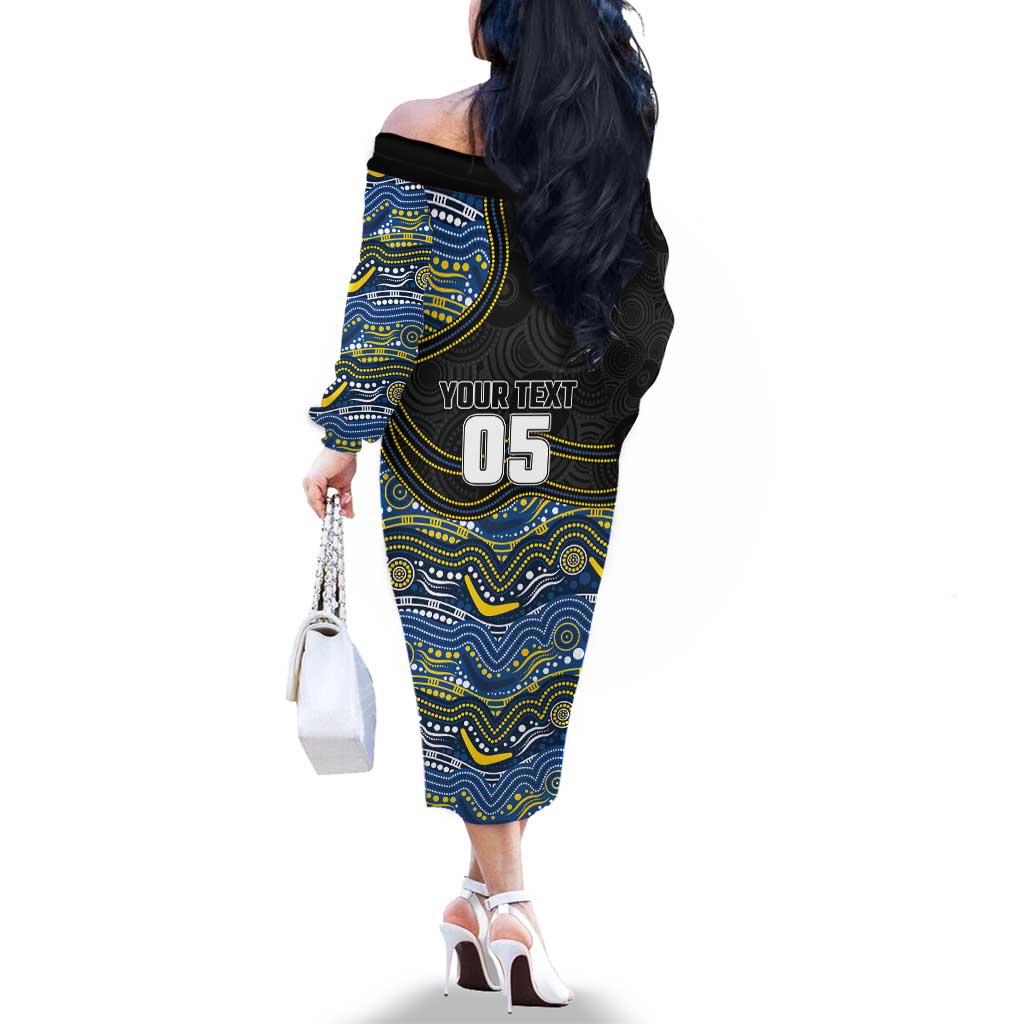 Custom Cowboys Family Matching Off The Shoulder Long Sleeve Dress and Hawaiian Shirt Cattle Dog Mascot With Aboriginal Indigenous