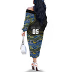 Custom Cowboys Family Matching Off The Shoulder Long Sleeve Dress and Hawaiian Shirt Cattle Dog Mascot With Aboriginal Indigenous