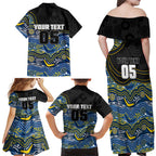 Custom Cowboys Family Matching Off Shoulder Maxi Dress and Hawaiian Shirt Cattle Dog Mascot With Aboriginal Indigenous