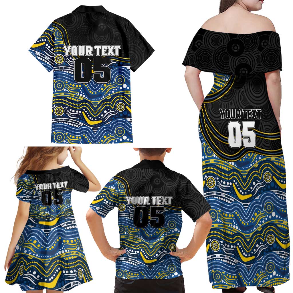 Custom Cowboys Family Matching Off Shoulder Maxi Dress and Hawaiian Shirt Cattle Dog Mascot With Aboriginal Indigenous