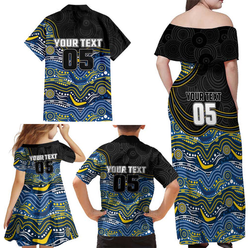 Custom Cowboys Family Matching Off Shoulder Maxi Dress and Hawaiian Shirt Cattle Dog Mascot With Aboriginal Indigenous