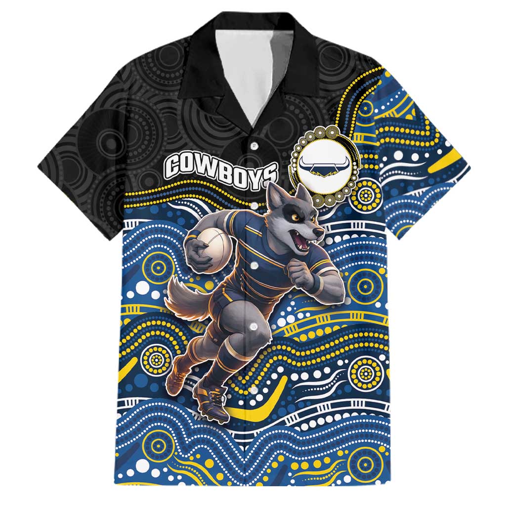 Custom Cowboys Family Matching Off Shoulder Maxi Dress and Hawaiian Shirt Cattle Dog Mascot With Aboriginal Indigenous