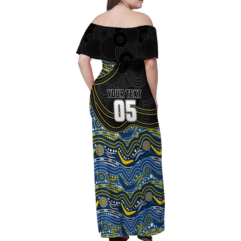 Custom Cowboys Family Matching Off Shoulder Maxi Dress and Hawaiian Shirt Cattle Dog Mascot With Aboriginal Indigenous
