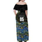 Custom Cowboys Family Matching Off Shoulder Maxi Dress and Hawaiian Shirt Cattle Dog Mascot With Aboriginal Indigenous