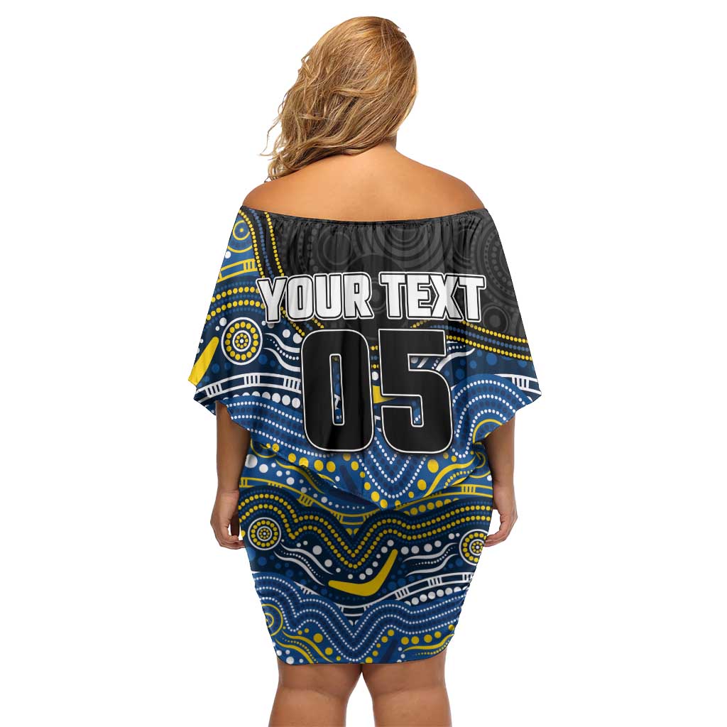 Custom Cowboys Family Matching Off Shoulder Short Dress and Hawaiian Shirt Cattle Dog Mascot With Aboriginal Indigenous