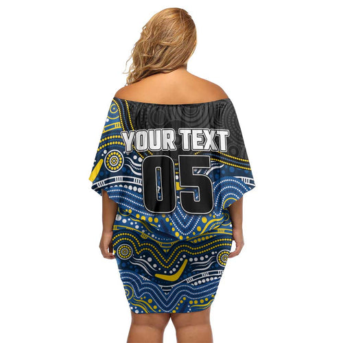 Custom Cowboys Family Matching Off Shoulder Short Dress and Hawaiian Shirt Cattle Dog Mascot With Aboriginal Indigenous