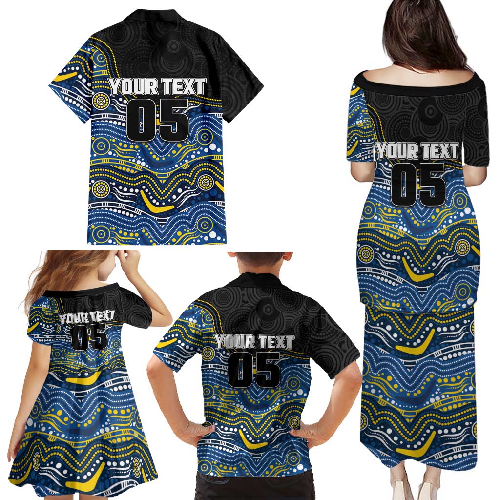 Custom Cowboys Family Matching Puletasi and Hawaiian Shirt Cattle Dog Mascot With Aboriginal Indigenous