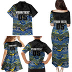 Custom Cowboys Family Matching Puletasi and Hawaiian Shirt Cattle Dog Mascot With Aboriginal Indigenous