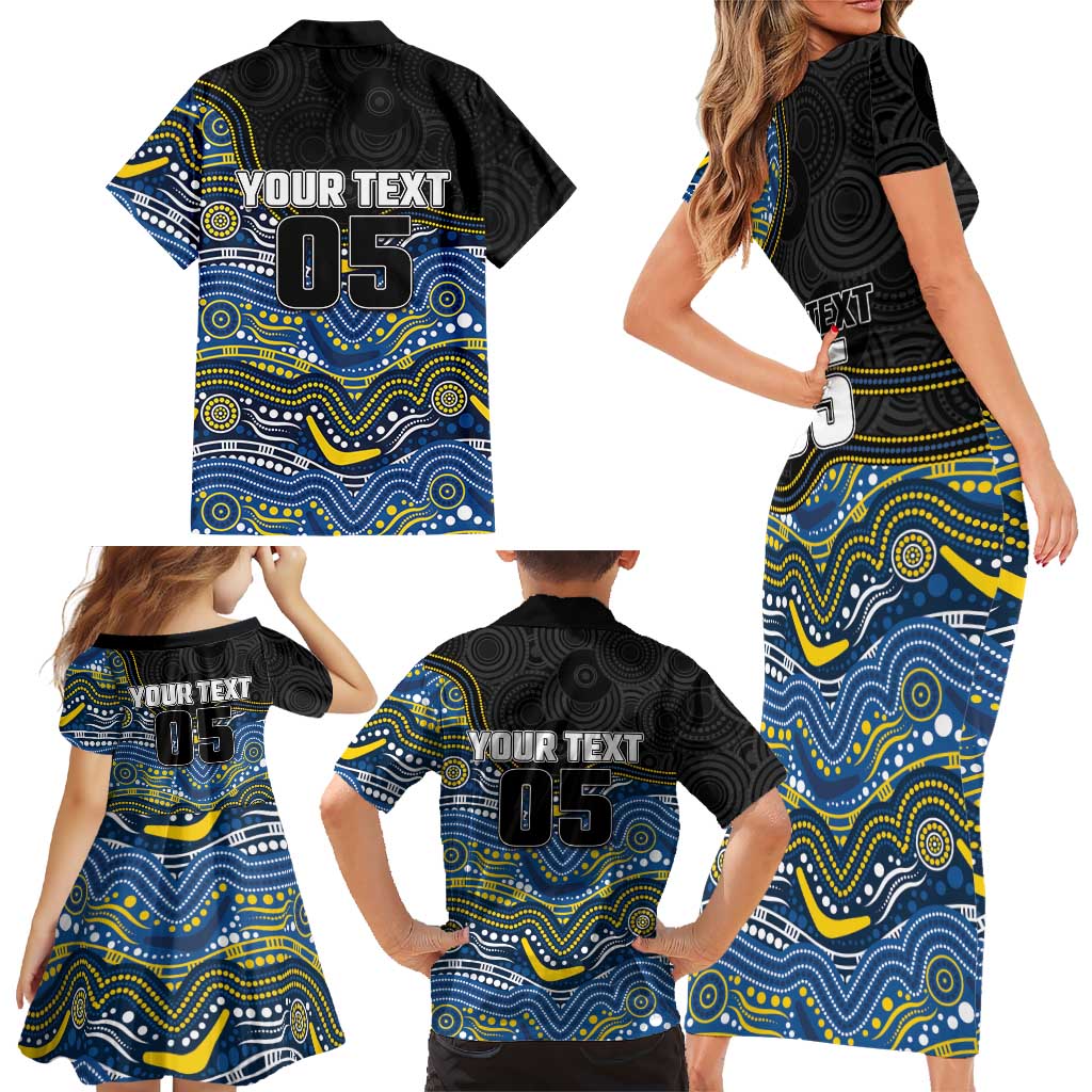 Custom Cowboys Family Matching Short Sleeve Bodycon Dress and Hawaiian Shirt Cattle Dog Mascot With Aboriginal Indigenous