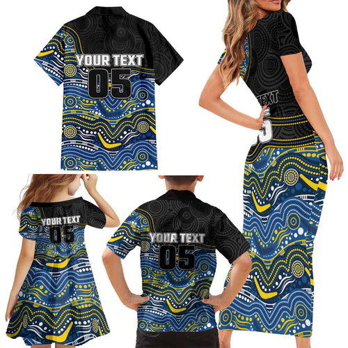Custom Cowboys Family Matching Short Sleeve Bodycon Dress and Hawaiian Shirt Cattle Dog Mascot With Aboriginal Indigenous