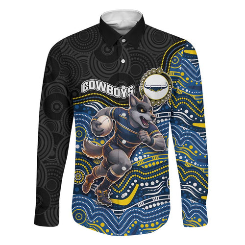 Custom Cowboys Family Matching Short Sleeve Bodycon Dress and Hawaiian Shirt Cattle Dog Mascot With Aboriginal Indigenous