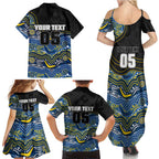 Custom Cowboys Family Matching Summer Maxi Dress and Hawaiian Shirt Cattle Dog Mascot With Aboriginal Indigenous