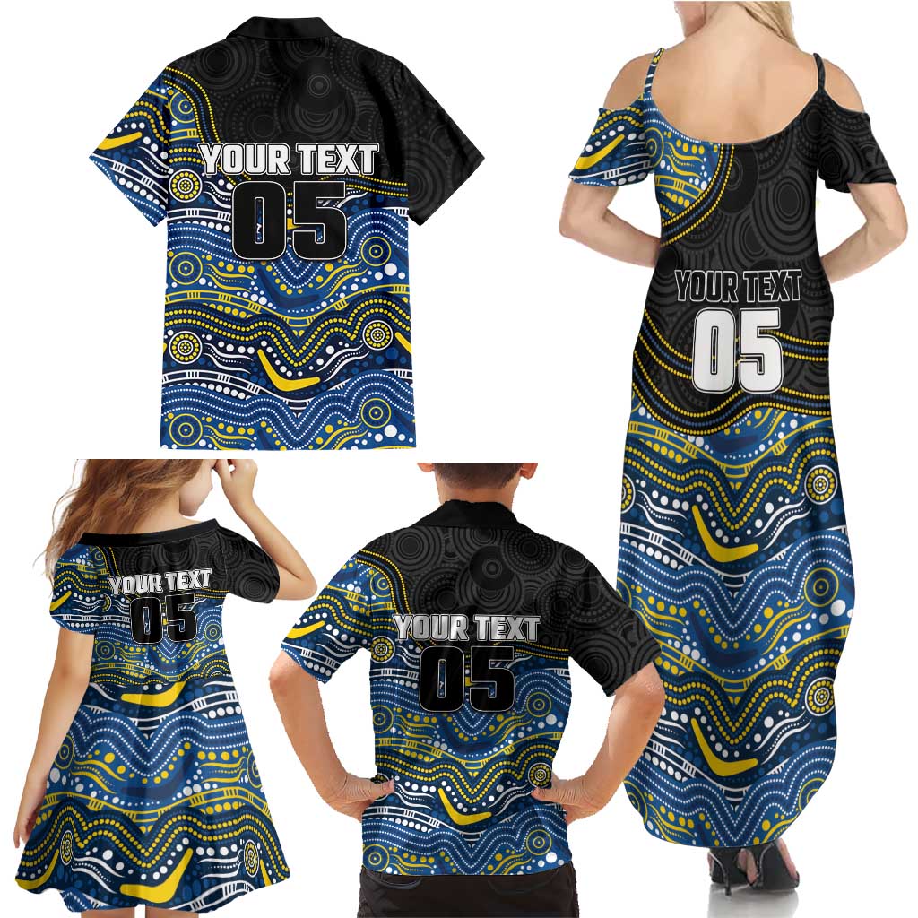 Custom Cowboys Family Matching Summer Maxi Dress and Hawaiian Shirt Cattle Dog Mascot With Aboriginal Indigenous