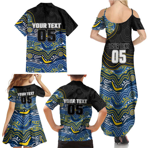 Custom Cowboys Family Matching Summer Maxi Dress and Hawaiian Shirt Cattle Dog Mascot With Aboriginal Indigenous