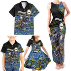 Custom Cowboys Family Matching Tank Maxi Dress and Hawaiian Shirt Cattle Dog Mascot With Aboriginal Indigenous