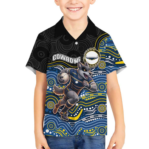 Custom Cowboys Family Matching Tank Maxi Dress and Hawaiian Shirt Cattle Dog Mascot With Aboriginal Indigenous