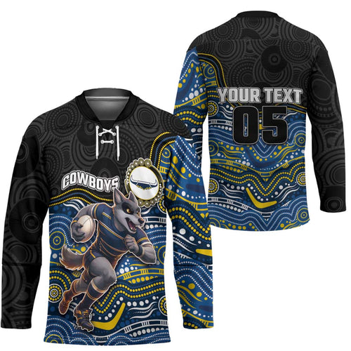 Custom Cowboys Hockey Jersey Cattle Dog Mascot With Aboriginal Indigenous