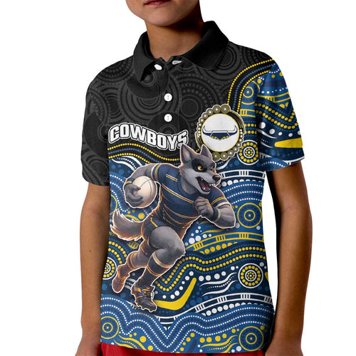Custom Cowboys Kid Polo Shirt Cattle Dog Mascot With Aboriginal Indigenous