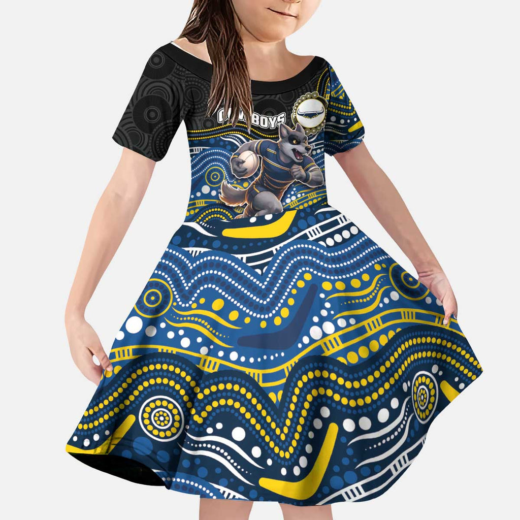 Custom Cowboys Kid Short Sleeve Dress Cattle Dog Mascot With Aboriginal Indigenous