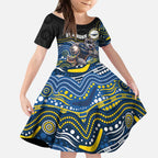 Custom Cowboys Kid Short Sleeve Dress Cattle Dog Mascot With Aboriginal Indigenous