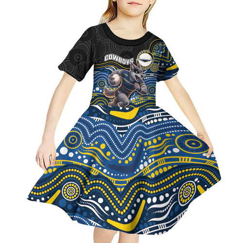 Custom Cowboys Kid Short Sleeve Dress Cattle Dog Mascot With Aboriginal Indigenous