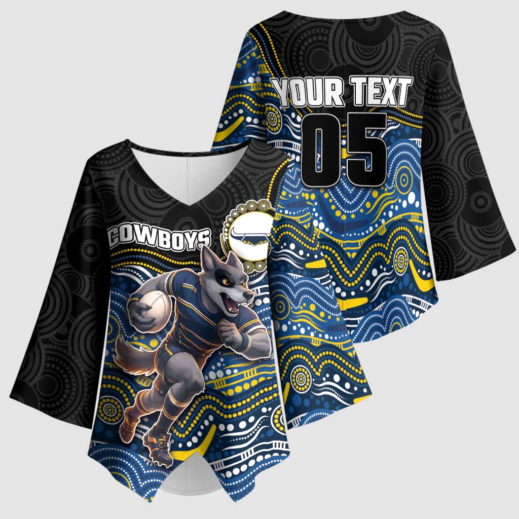 Custom Cowboys Kimono Sleeve Blouse Cattle Dog Mascot With Aboriginal Indigenous