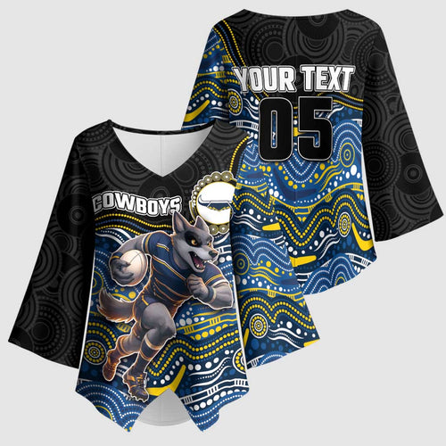 Custom Cowboys Kimono Sleeve Blouse Cattle Dog Mascot With Aboriginal Indigenous