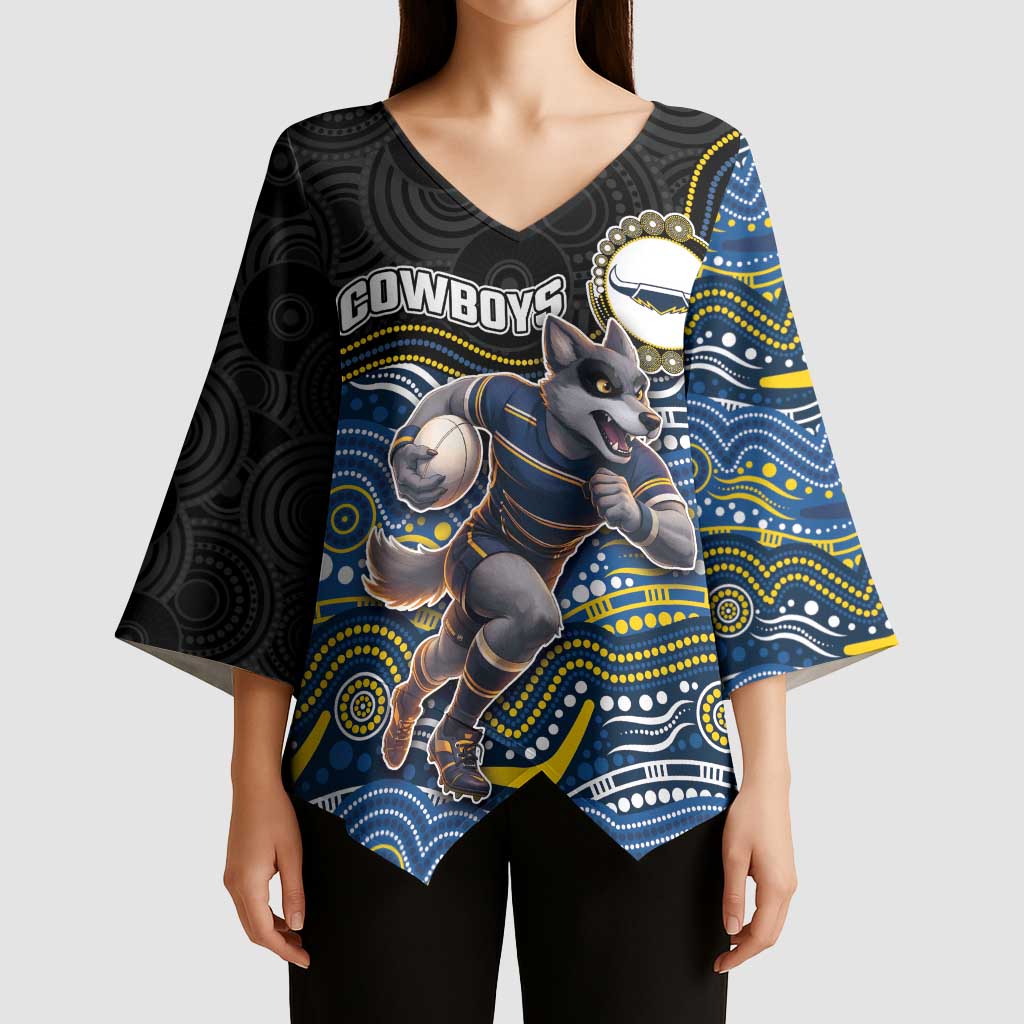 Custom Cowboys Kimono Sleeve Blouse Cattle Dog Mascot With Aboriginal Indigenous