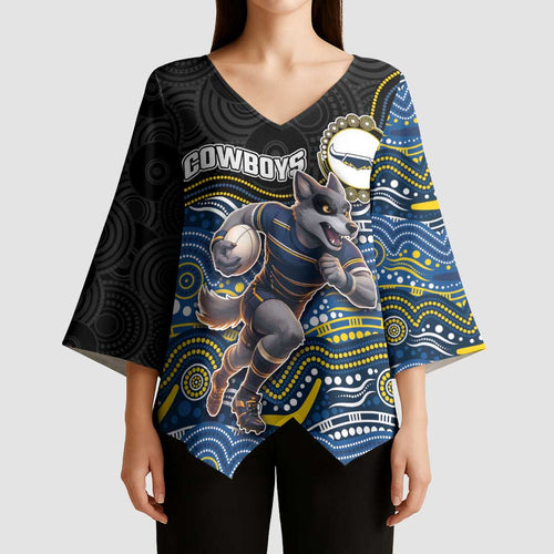 Custom Cowboys Kimono Sleeve Blouse Cattle Dog Mascot With Aboriginal Indigenous