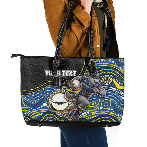 Custom Cowboys Leather Tote Bag Cattle Dog Mascot With Aboriginal Indigenous