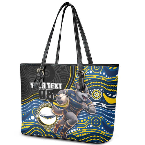 Custom Cowboys Leather Tote Bag Cattle Dog Mascot With Aboriginal Indigenous