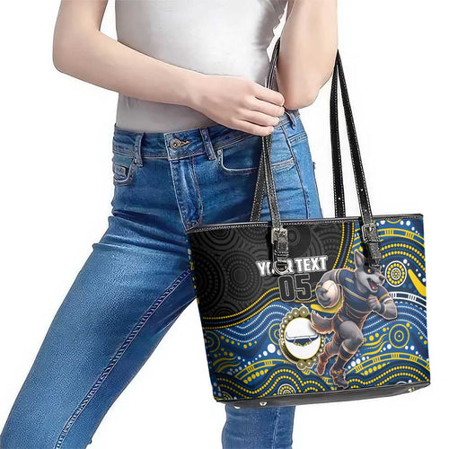 Custom Cowboys Leather Tote Bag Cattle Dog Mascot With Aboriginal Indigenous