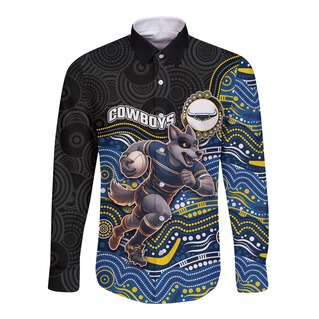 Custom Cowboys Long Sleeve Button Shirt Cattle Dog Mascot With Aboriginal Indigenous